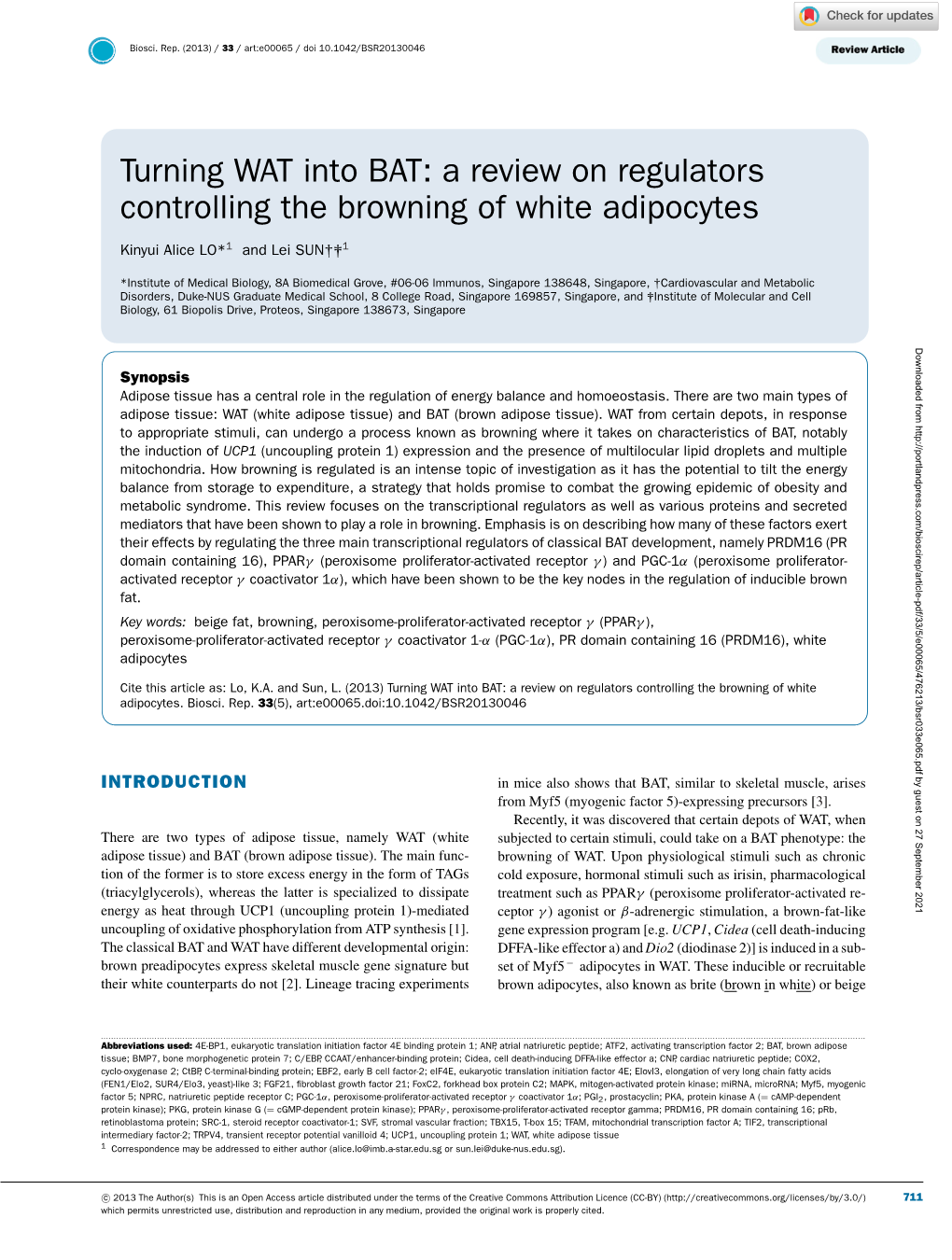 A Review on Regulators Controlling the Browning of White Adipocytes
