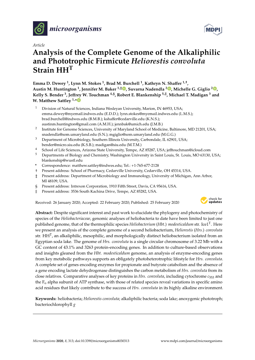 Analysis of the Complete Genome of the Alkaliphilic and Phototrophic Firmicute Heliorestis Convoluta Strain HHT