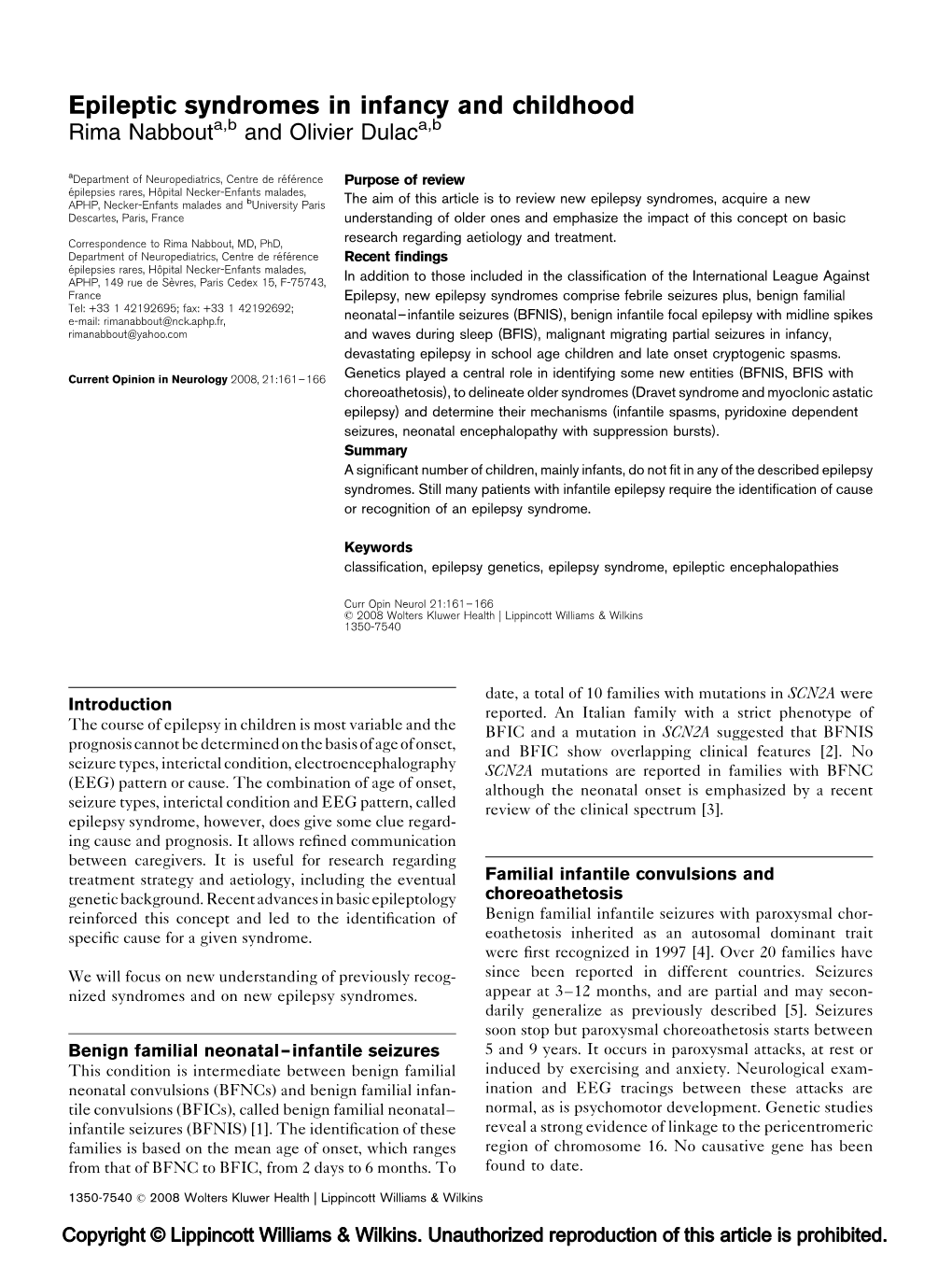 Epileptic Syndromes in Infancy and Childhood Rima Nabbouta,B and Olivier Dulaca,B