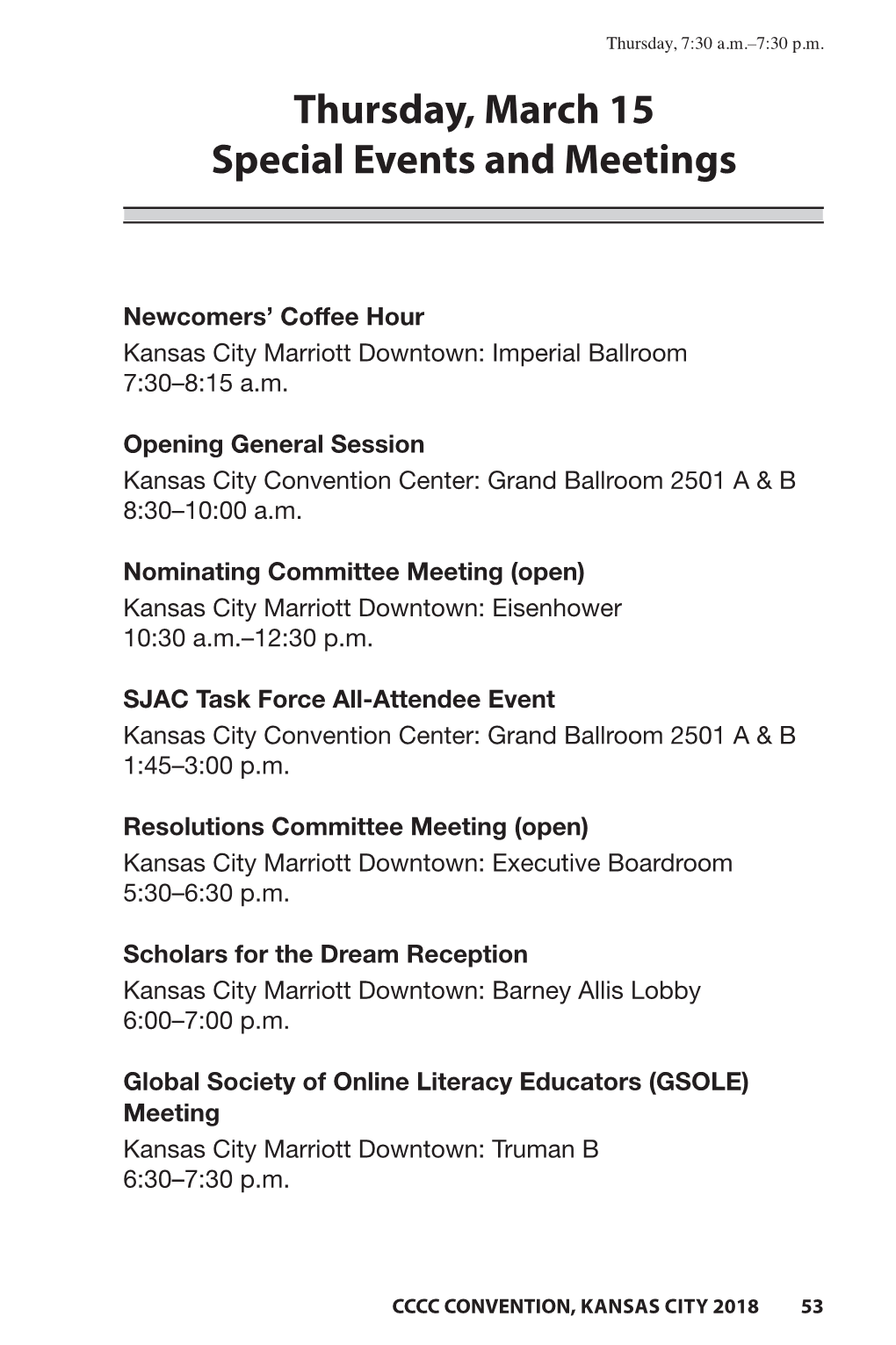 Thursday, March 15 Special Events and Meetings