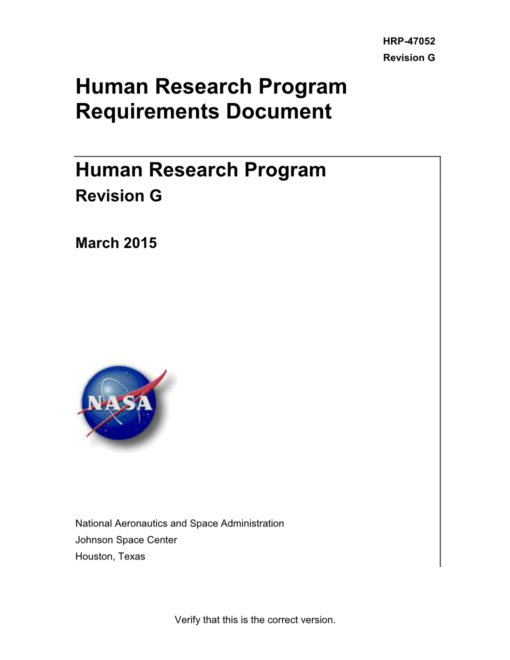 Human Research Program Requirements Document