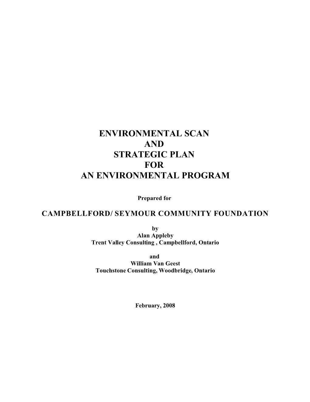 Environmental Scan and Strategic Plan for an Environmental Program