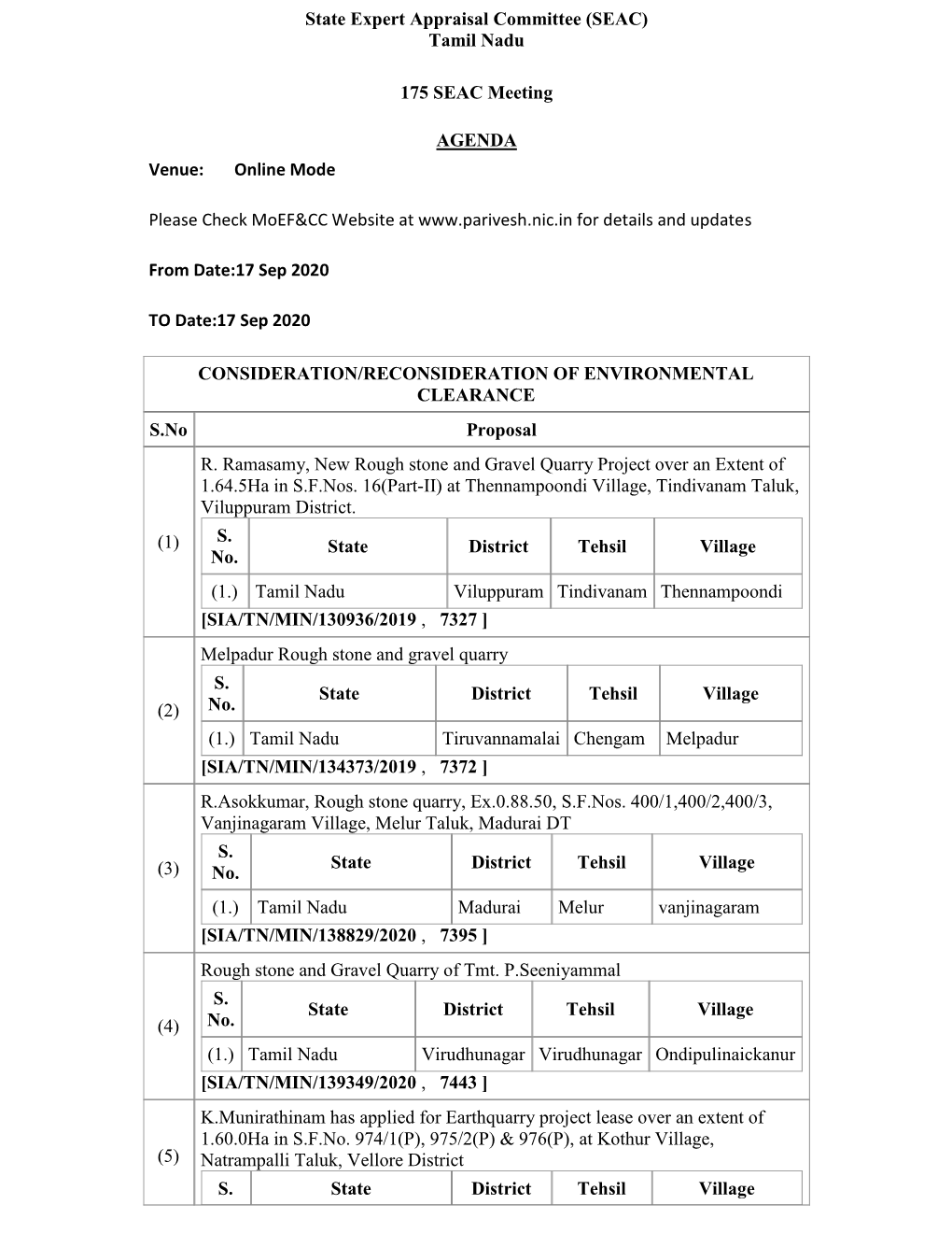 Tamil Nadu 175 SEAC Meeting AGENDA Venue