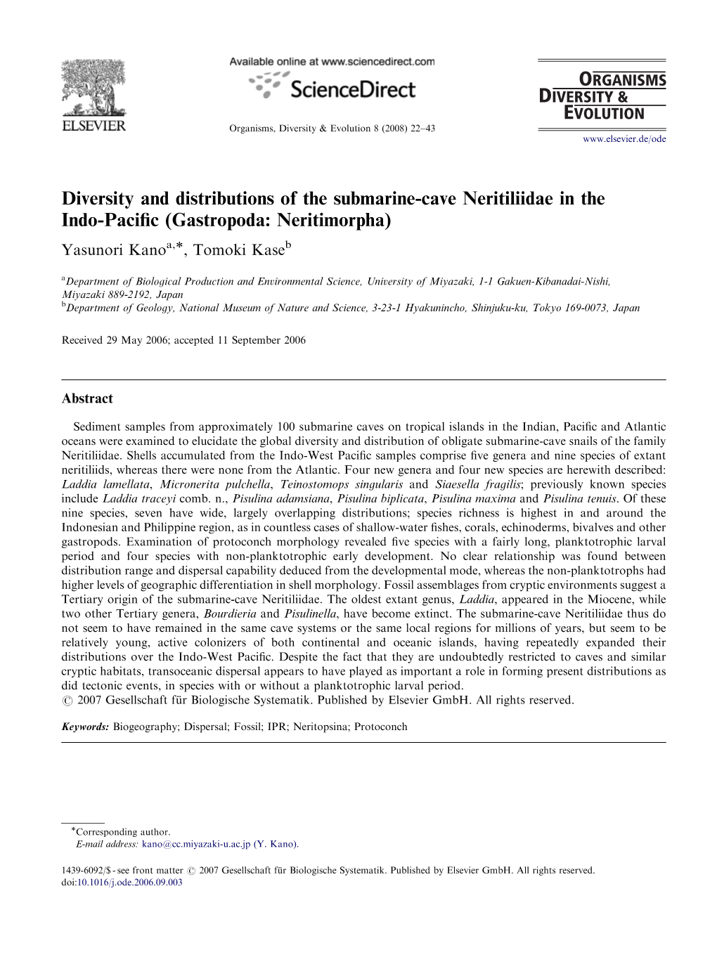 Diversity and Distributions of the Submarine-Cave Neritiliidae in The