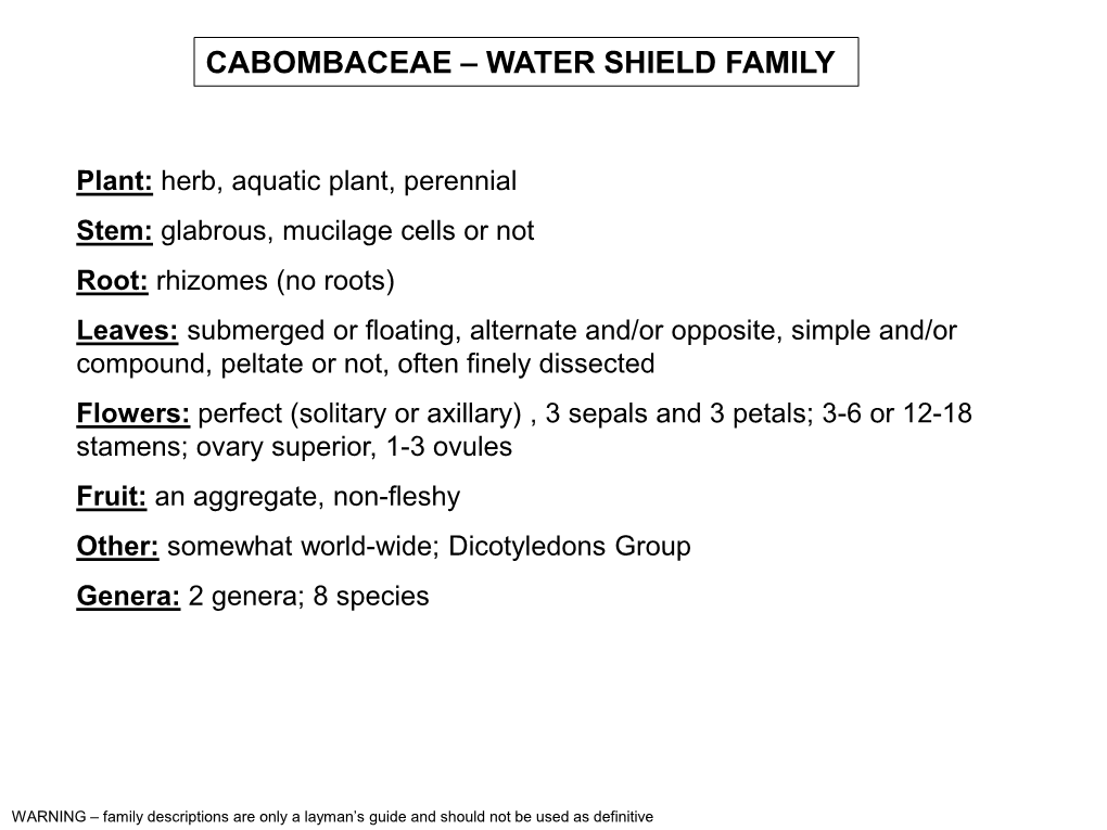 Cabombaceae – Water Shield Family