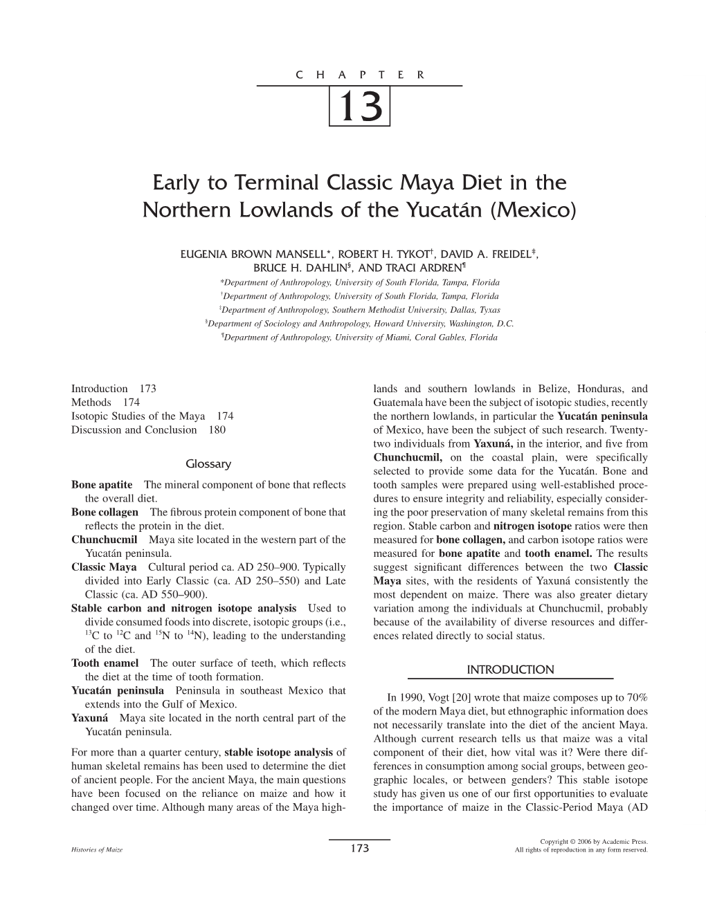 Early to Terminal Classic Maya Diet in the Northern Lowlands of the Yucatán (Mexico)