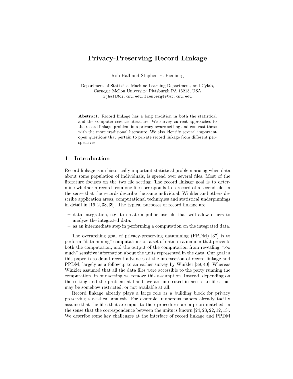 Privacy-Preserving Record Linkage