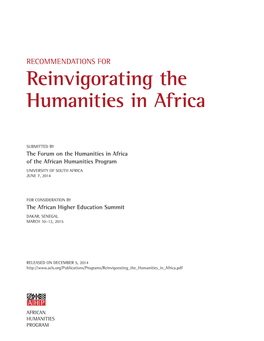 RECOMMENDATIONS for Reinvigorating the Humanities in Africa
