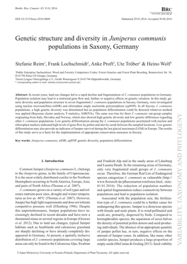 Genetic Structure and Diversity in Juniperus Communis Populations in Saxony, Germany