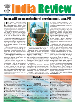 Focus Will Be on Agricultural Development, Says PM