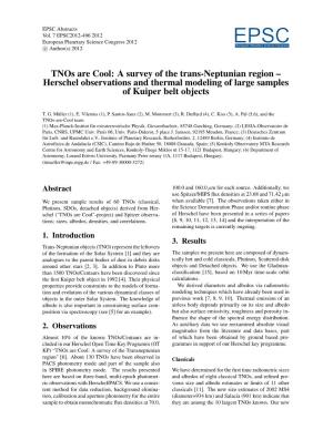 Tnos Are Cool: a Survey of the Trans-Neptunian Region – Herschel Observations and Thermal Modeling of Large Samples of Kuiper Belt Objects