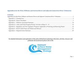 Appendices for the West, Williams and Saxtons Rivers and Adjacent Connecticut River Tributaries Contents