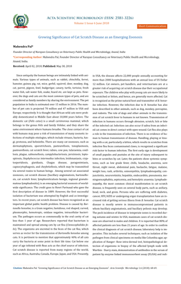 Growing Significance of Cat Scratch Disease As an Emerging Zoonosis