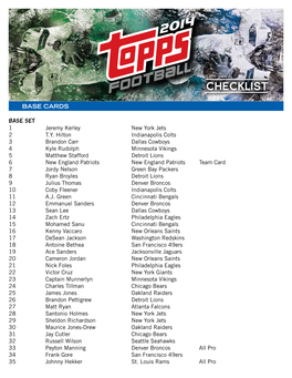 2014 Topps Football Checklist