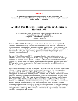 Russian Actions in Chechnya in 1994 and 1999