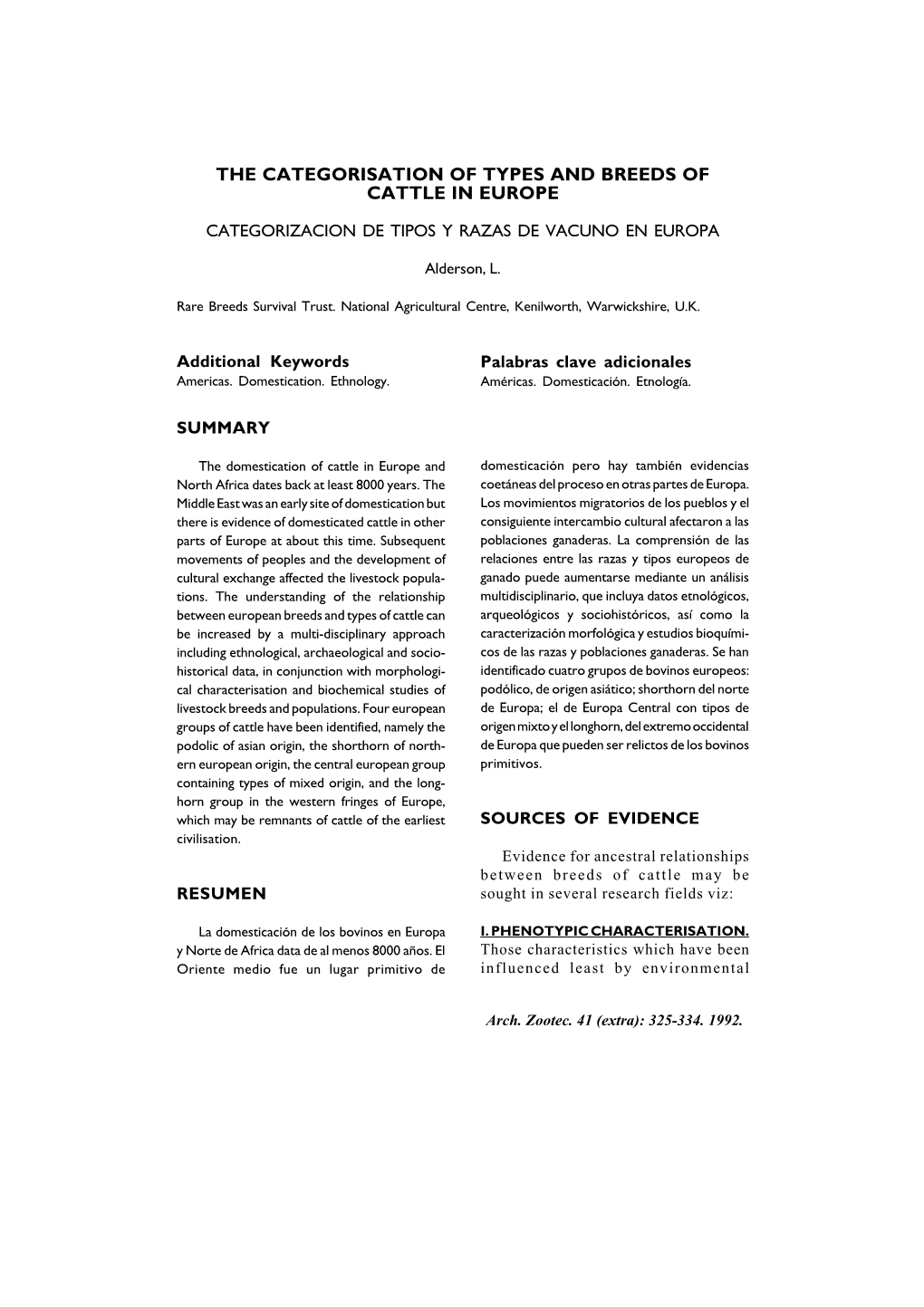 The Categorisation of Types and Breeds of Cattle in Europe