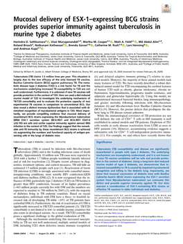 Mucosal Delivery of ESX-1–Expressing BCG Strains Provides Superior Immunity Against Tuberculosis in Murine Type 2 Diabetes