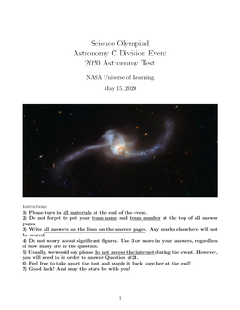 Science Olympiad Astronomy C Division Event 2020 Astronomy Test