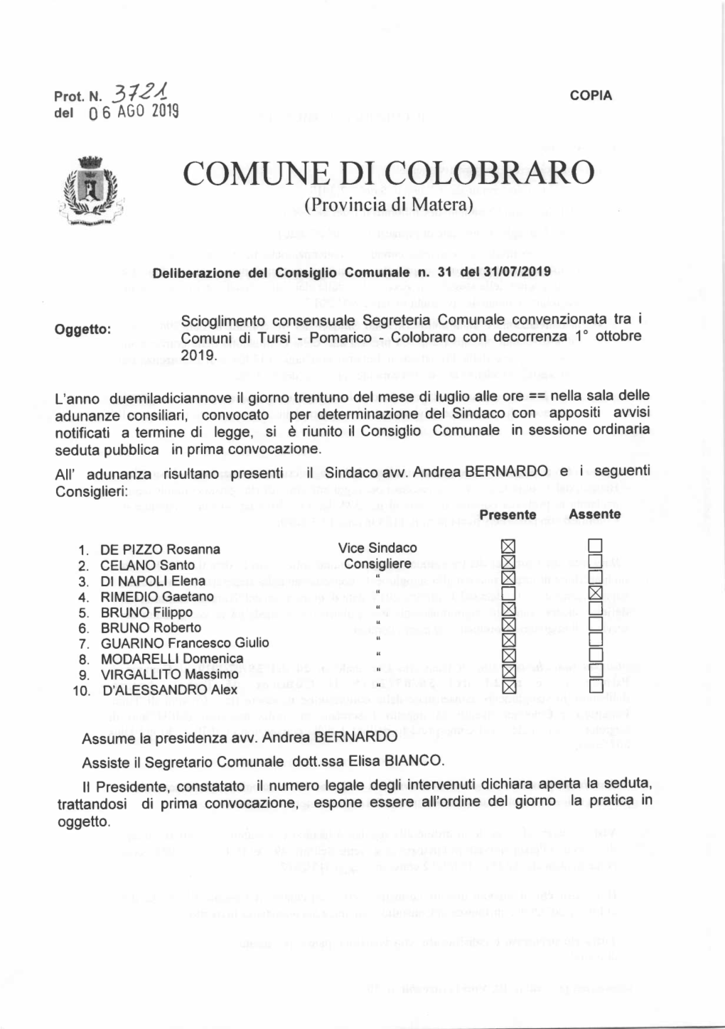 COMUNE DICOLOBRARO (Provincia Di Matera)