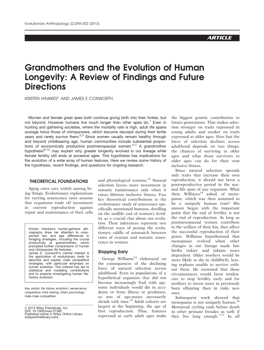 Grandmothers And The Evolution Of Human Longevity: A Review Of Findings ...