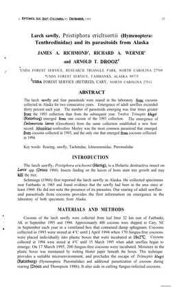 Larch Sawfly, Pristiphora Ericltsortii (Hymenoptera: Tenthredinidae) and Its Parasitoids from Alaska