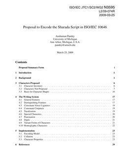 Proposal to Encode the Sharada Script in ISO/IEC 10646