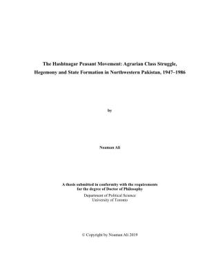 The Hashtnagar Peasant Movement: Agrarian Class Struggle, Hegemony and State Formation in Northwestern Pakistan, 1947–1986