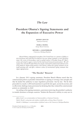 The Law: President Obamas Signing Statements and the Expansion of Executive Power