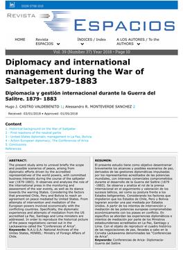 Diplomacy and International Management During the War of Saltpeter.1879-1883