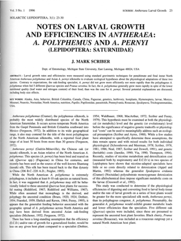 Notes on Larval Growth and Efficiencies in Antheraea: A