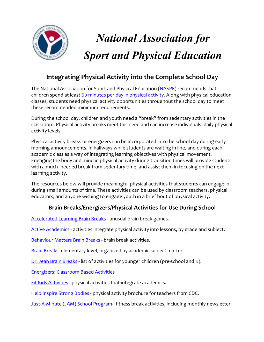 National Association for Sport and Physical Education