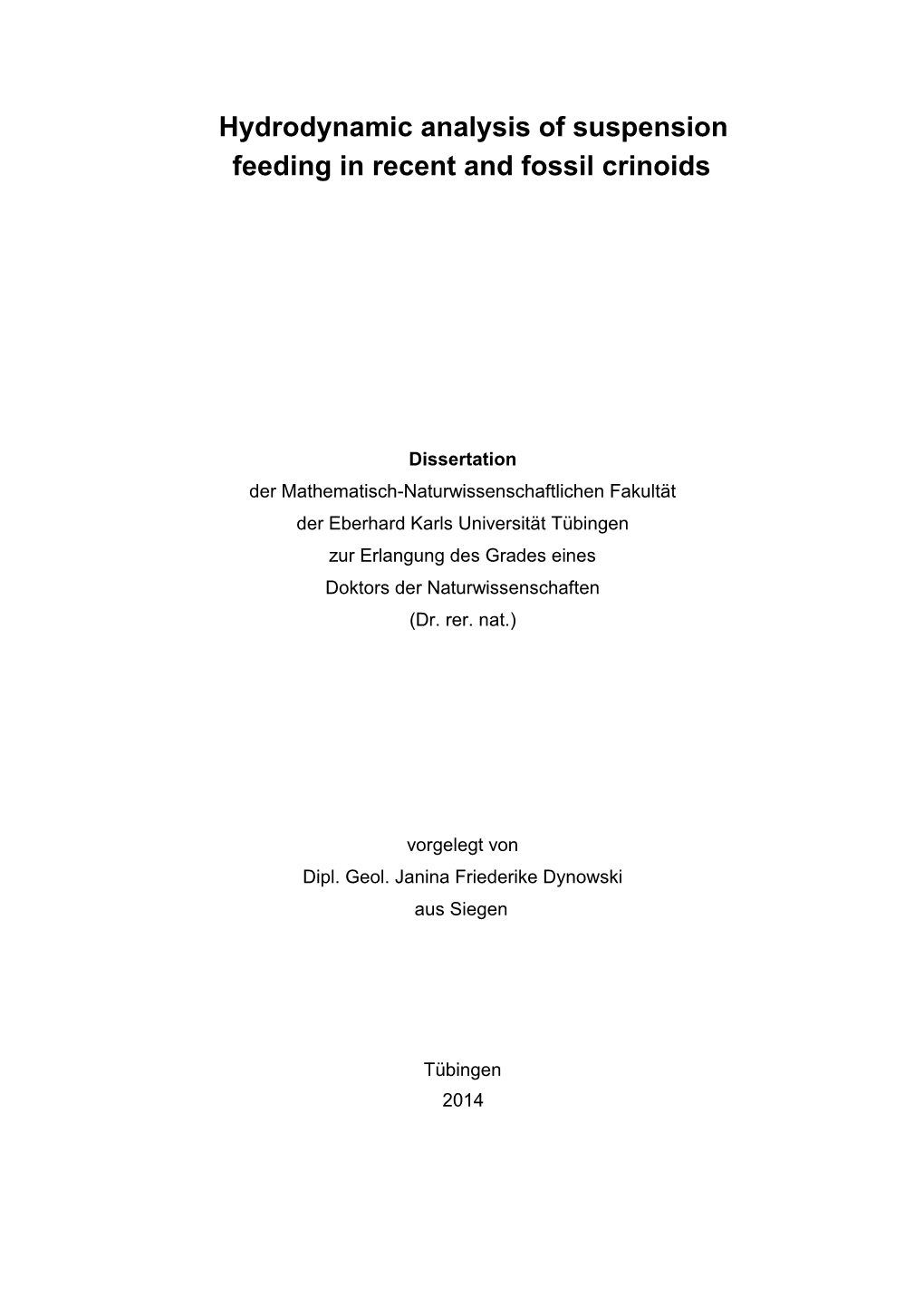 Hydrodynamic Analysis of Suspension Feeding in Recent and Fossil Crinoids