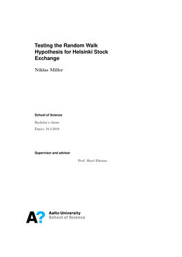 Testing the Random Walk Hypothesis for Helsinki Stock Exchange