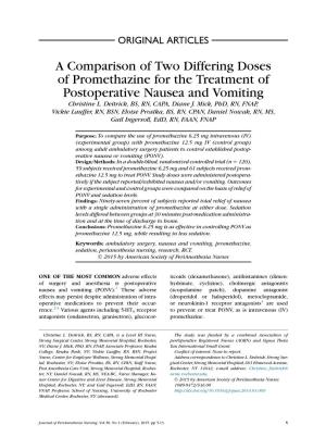A Comparison of Two Differing Doses of Promethazine for the Treatment of Postoperative Nausea and Vomiting Christine L