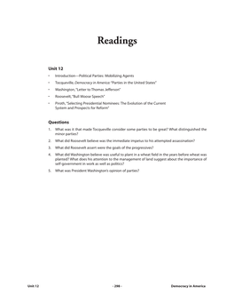 Readings Unit 12: Readings