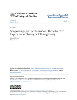 Songwriting and Transformation: the Ubjecs Tive Experience of Sharing Self Through Song Hilary F