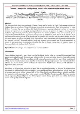 Volume 9, Issue 1–Jan-2020 Climate Change and Its Impact on Yield Performance of Guava in Larkana