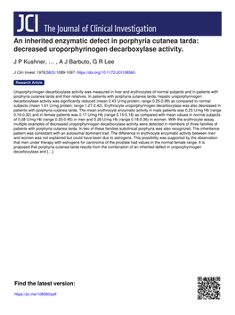 An Inherited Enzymatic Defect in Porphyria Cutanea Tarda: Decreased Uroporphyrinogen Decarboxylase Activity