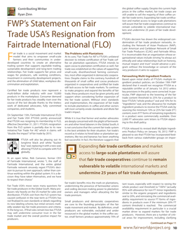 FWP's Statement on Fair Trade USA's Resignation from Fairtrade