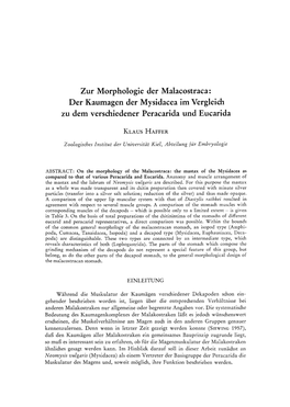 Zur Morphologie Der Malacostraca: Der Kaumagen Der Mysidacea Im Vergleich Zu Dem Verschiedener Peracarida Und Eucarida