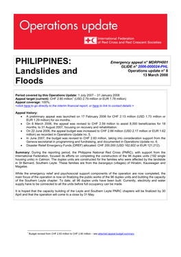 Philippines: Landslides and Floods; Appeal No