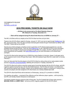 2016 Pro Bowl Tickets on Sale Now
