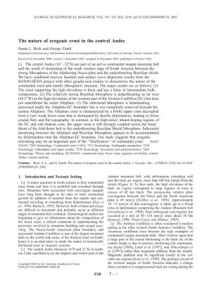 The Nature of Orogenic Crust in the Central Andes Susan L