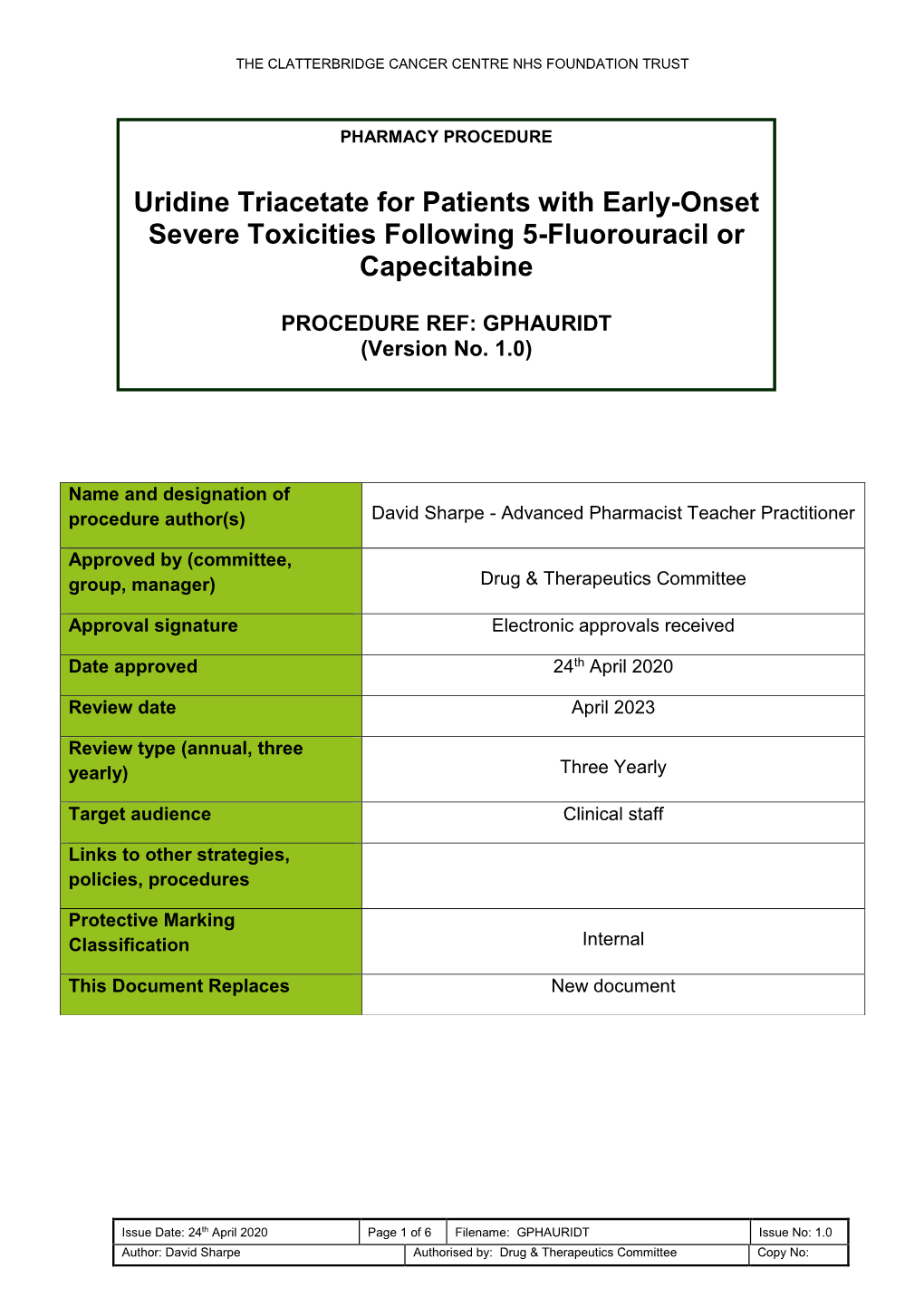 Uridine Triacetate for Patients with Early-Onset Severe Toxicities Following 5-Fluorouracil Or Capecitabine