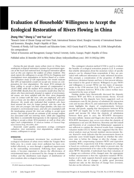 Evaluation of Households' Willingness to Accept the Ecological Restoration of Rivers Flowing in China