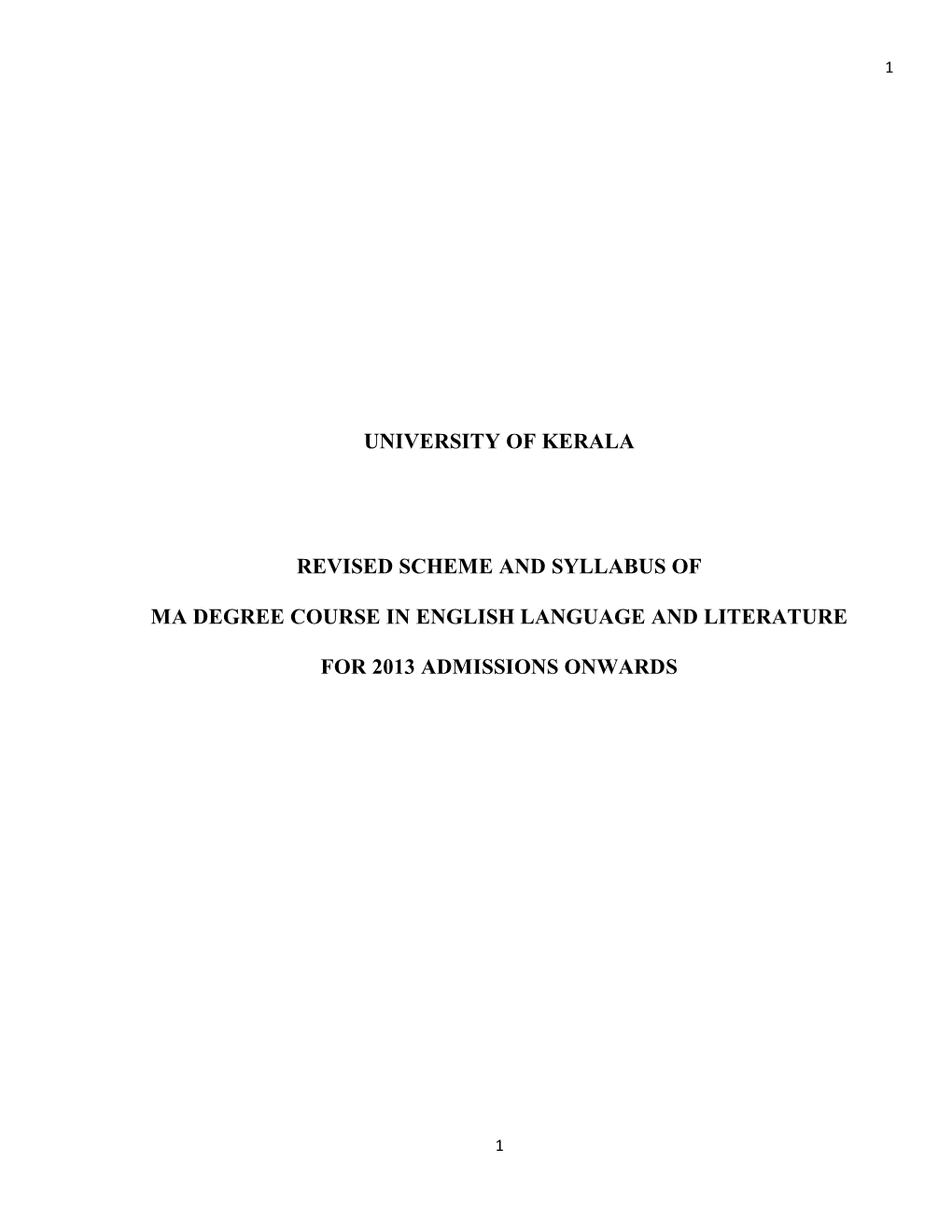 University of Kerala Revised Scheme and Syllabus of Ma