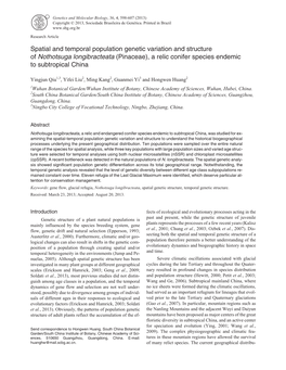 Spatial and Temporal Population Genetic Variation and Structure of Nothotsuga Longibracteata (Pinaceae), a Relic Conifer Species Endemic to Subtropical China