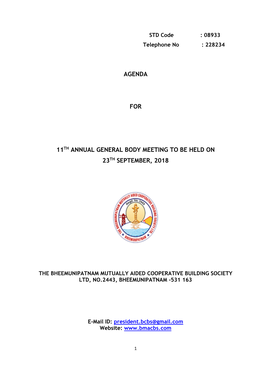 Agenda for 11Th Annual General Body Meeting to Be