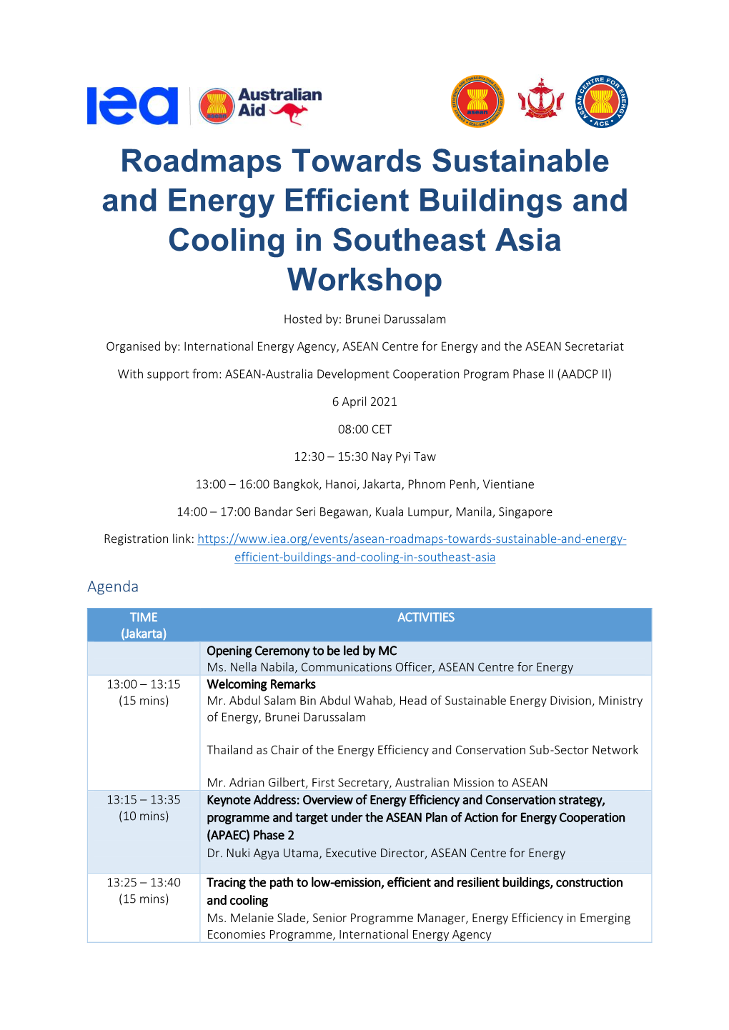 Roadmaps Towards Sustainable and Energy Efficient Buildings and Cooling in Southeast Asia Workshop