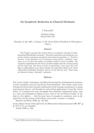 On Symplectic Reduction in Classical Mechanics